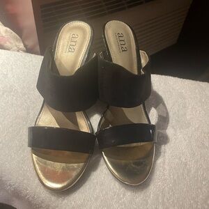 a.n.a Black and Gold Heeled Sandals